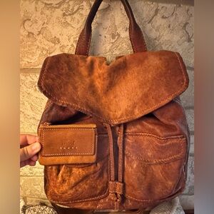 Fossil Tan Leather Backpack with Front Pockets